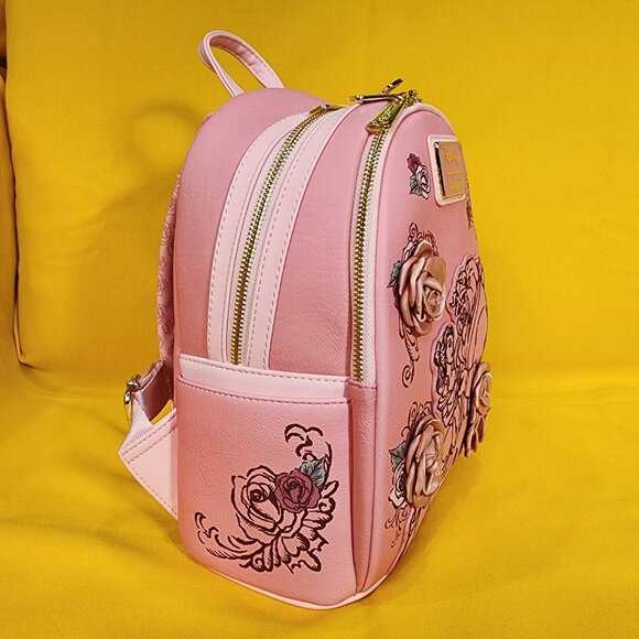 Loungefly Disney Princess Beauty and the Beast Pink Roses Belle Mini Backpack - Picture 3 of 11